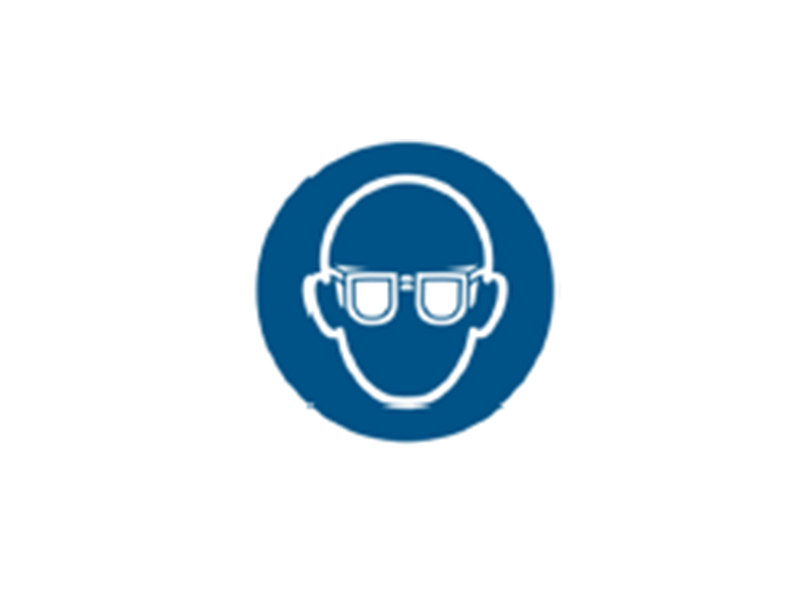 Opozorilna tabla - Pri delu z kemikalijami in instrumenti obvezno uporabi očala